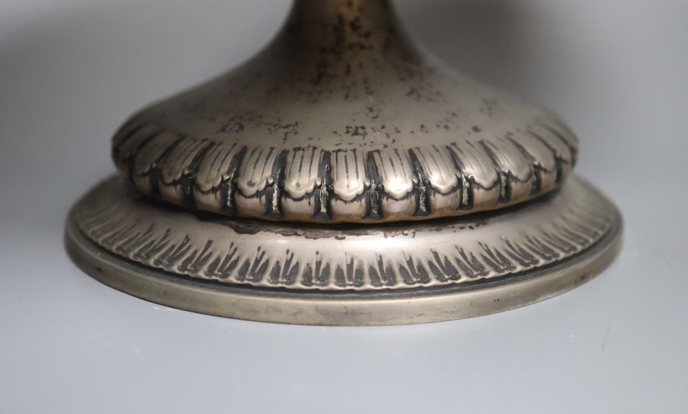 A German 800 standard two handled oval comport, height 19.7cm, 22oz.
